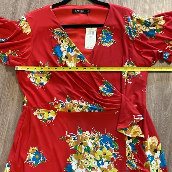 Lauren Ralph Lauren Women’s Midi Faux Wrap Dress Size 16 Red Floral Contemporary - Picture 13 of 16